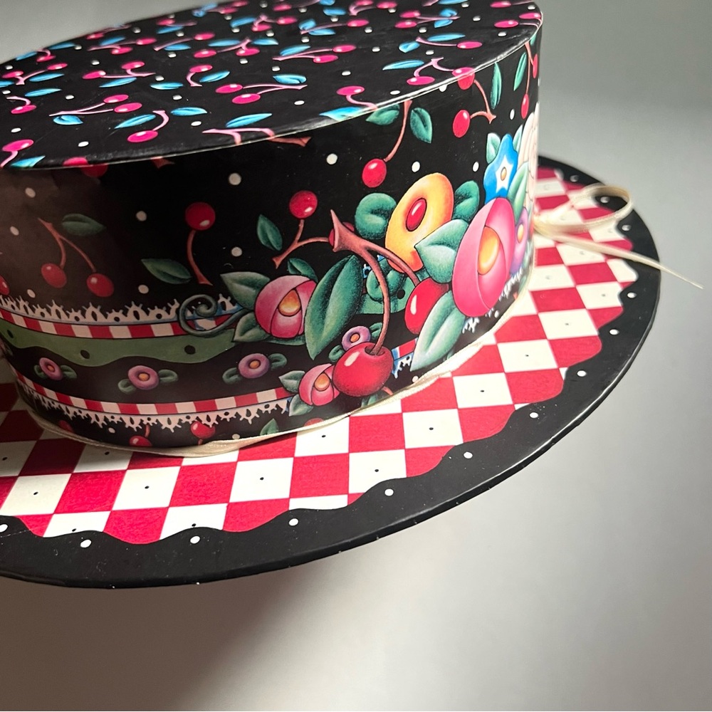 Vintage Mary Engelbreit 2000 Black Cherries Hat Box Decor